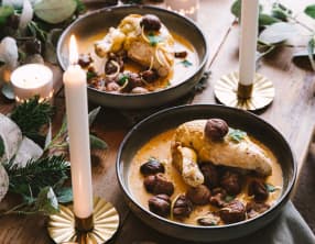 Suprêmes de volaille châtaignes à la crème et zestes de citron