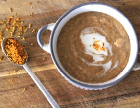 Velouté de châtaignes et poireaux au curry