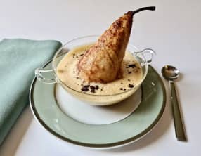 Poires rôties, sabayon au café