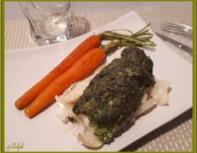Dos de cabillaud au pesto et carottes glacées