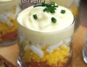 Oeuf mimosa au saumon en verrine