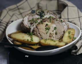 Rôti de porc confit au cidre et rattes du Touquet