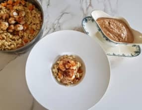 Sauce corail de saint-jacques et risotto de crozets