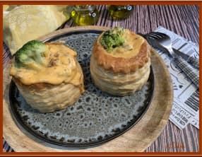 Vol au vent au chorizo, brocoli et champignons