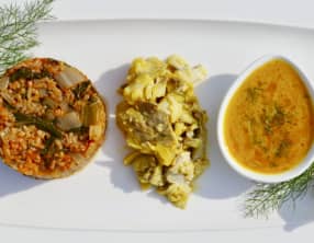 Pilaf, blettes, lieu noir, crème d'aneth