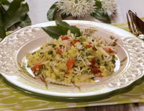 Risotto à l’ail des ours, petit pois et saumon fumé