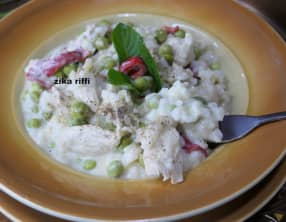 Risotto rise e bisi aux aiguillettes de poulet