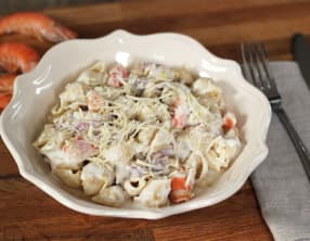 Pâtes aux poireaux et crevettes