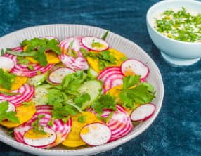 Salade de concombre, betteraves, radis et roquette