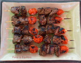 Brochettes de bœuf marinade au zaatar, sumac et mélasse de grenade