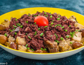 Boudin en salade d’aubergines et olives