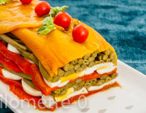 Terrine aux haricots verts, poivrons et oeufs