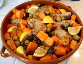 Poulet d'automne au potiron et aux olives