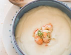 Crème de chou-fleur et ses langoustines pochées