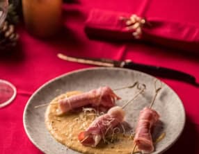 Crémeux de maïs et brochettes de langoustines