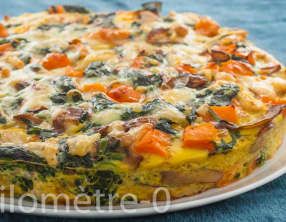 Gâteau aux épinards, patate douce et cèpes