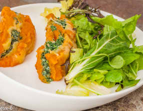 Lasagnes de ravioles patate douce et épinards
