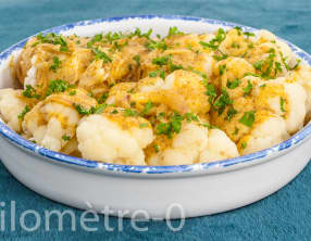 Lotte au chou fleur, sauce au curry et au lait de coco