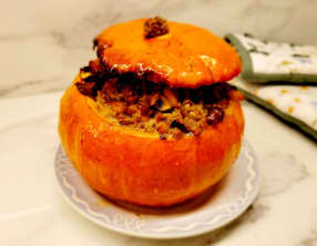 Potimarron farci au veau et aux champignons