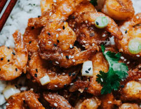 Crevettes à l'asiatique, gingembre et soja