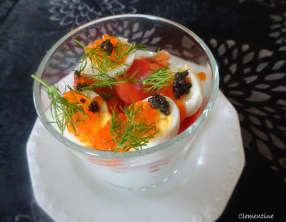 Verrines au saumon et œufs de caille