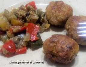 Boulettes de viande aux pois chiche et poélée de légumes d'été