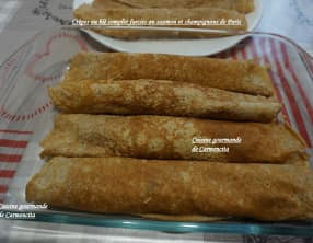 Crêpes garnies au saumon et champignons de Paris