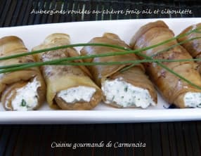 Aubergines roulées au chèvre frais ail et ciboulette