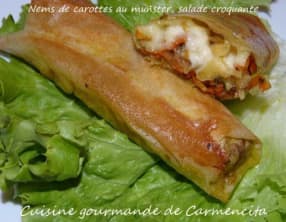 Nems de carottes au munster et salade croquante