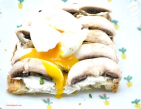 Tartines labneh, champignons et œuf mollet
