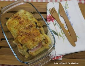 Gratin de pommes de terre sautées à la raclette et poitrine fumée