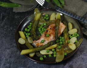 Saumon aux légumes primeurs et sauce soja au citron vert