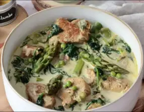 Colombo de veau aux asperges vertes et épinards