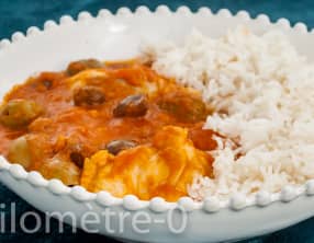 Lotte au coulis de poivrons et olives