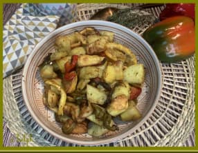 Pommes de terre au citron, thym et poivrons