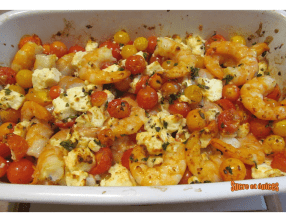 Crevettes au four aux tomates cerises et à la feta