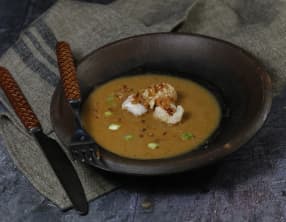 Langoustine à la bisque et poudre de jambon