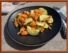 Poêlée de patate douce et courgette au bacon