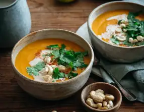 Velouté de courge, lait de coco et curry rouge