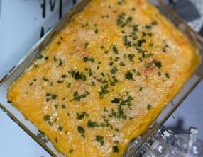 Hachis Parmentier de veau et carottes gratinées au parmesan