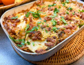 Gratin de patate douce au lard végétal