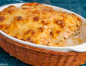 Gratin de chou-fleur au saumon, sauce aurore