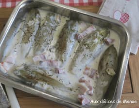 Gratin d'endives à la crème de parmesan infusée au lard