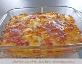 Gratin de pâtes jambon et mozzarella