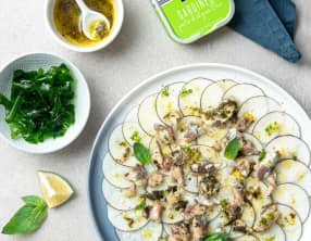 Carpaccio de radis noir et sardines