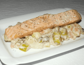 Pavés de saumon sur fondue de poireaux