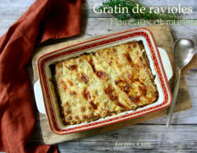 Gratin de ravioles aux poireaux et munster