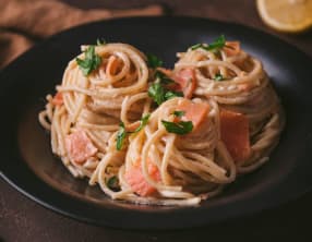 Spaghettis au saumon fumé et citron