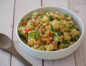 Salade de lentilles corail aux légumes frais IG bas