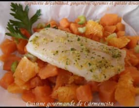 Papillote de cabillaud gingembre agrumes et patates douces